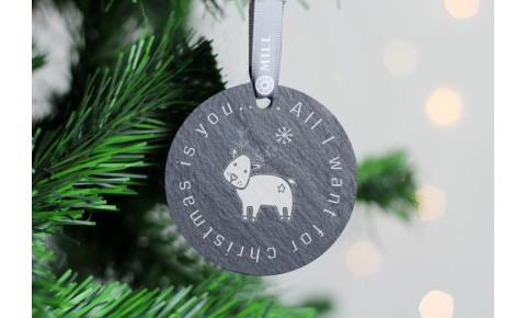 All I Want Baby Reindeer Welsh Slate Christmas Decoration
